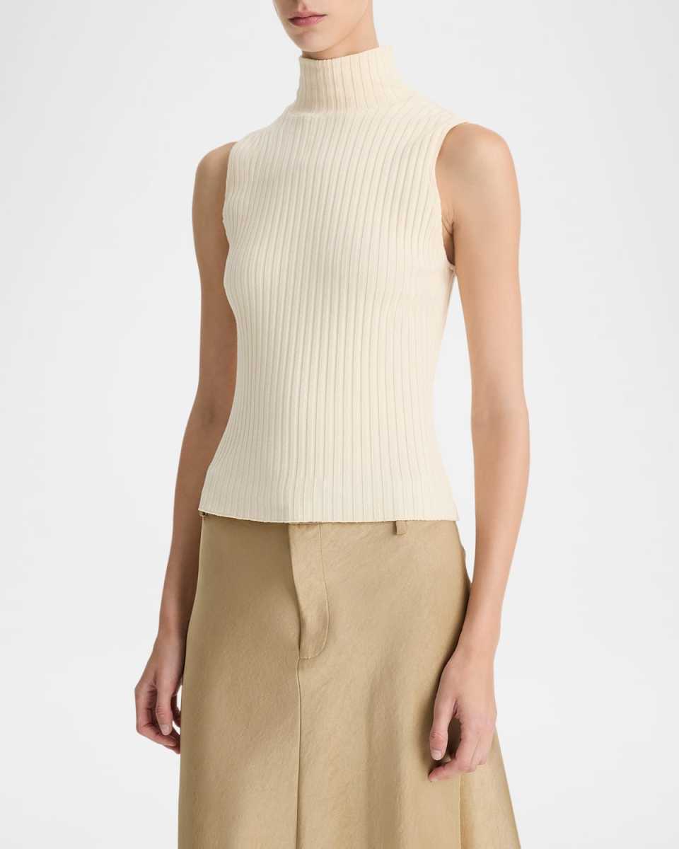 Ribbed Sleeveless Turtleneck Top